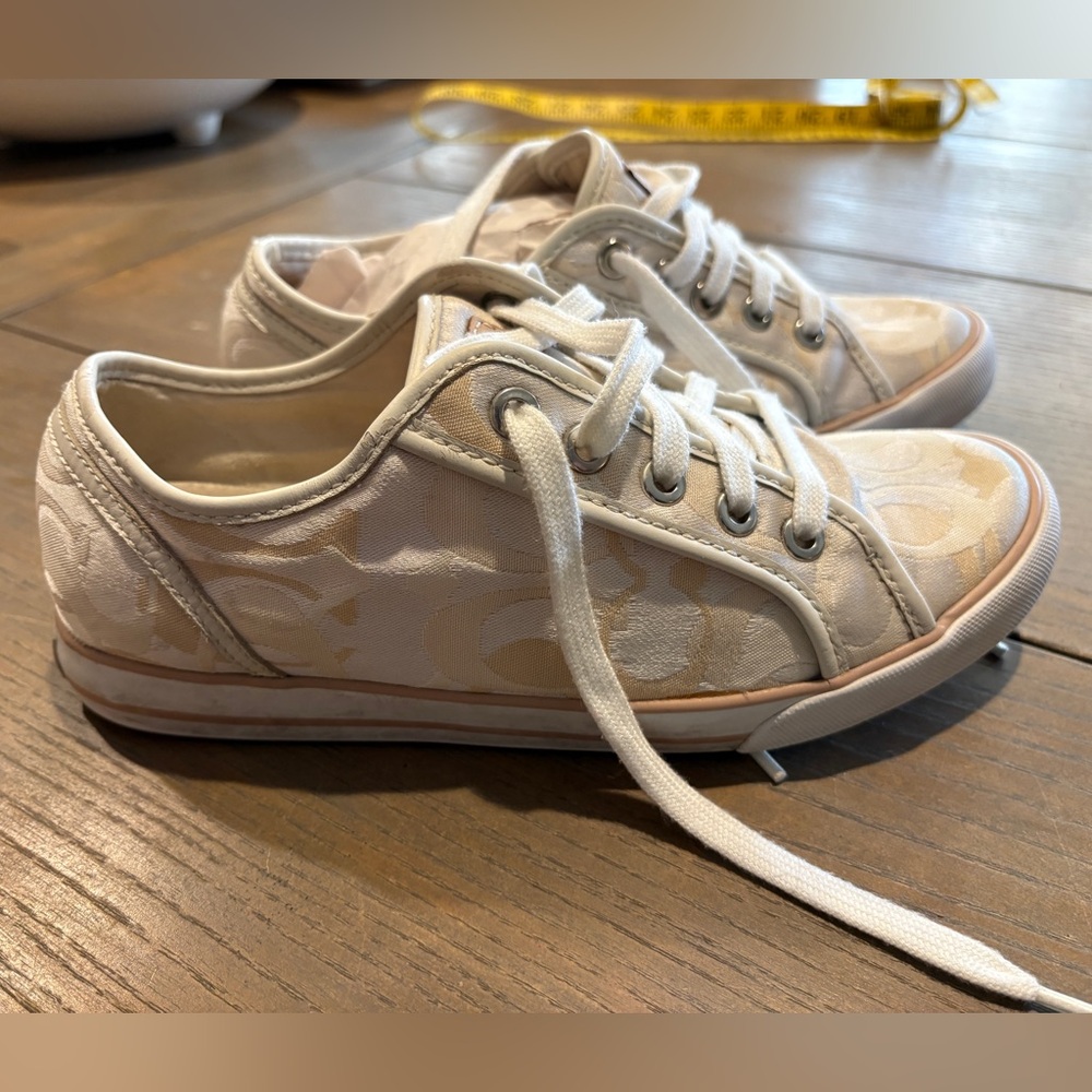 Coach Cream and Tan Patterned Sneakers - Picture 3 of 9